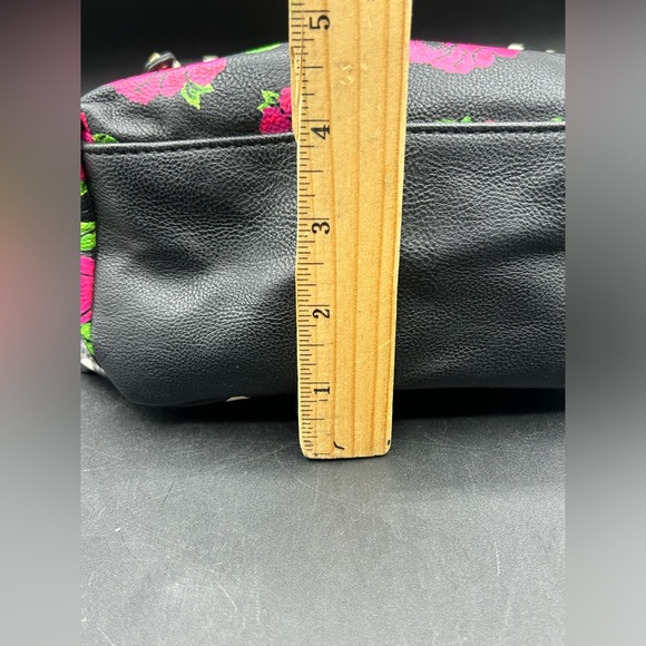 Betsy Johnson Polkadot Roses Leather Mini Backpack Black White Red - Picture 8 of 12